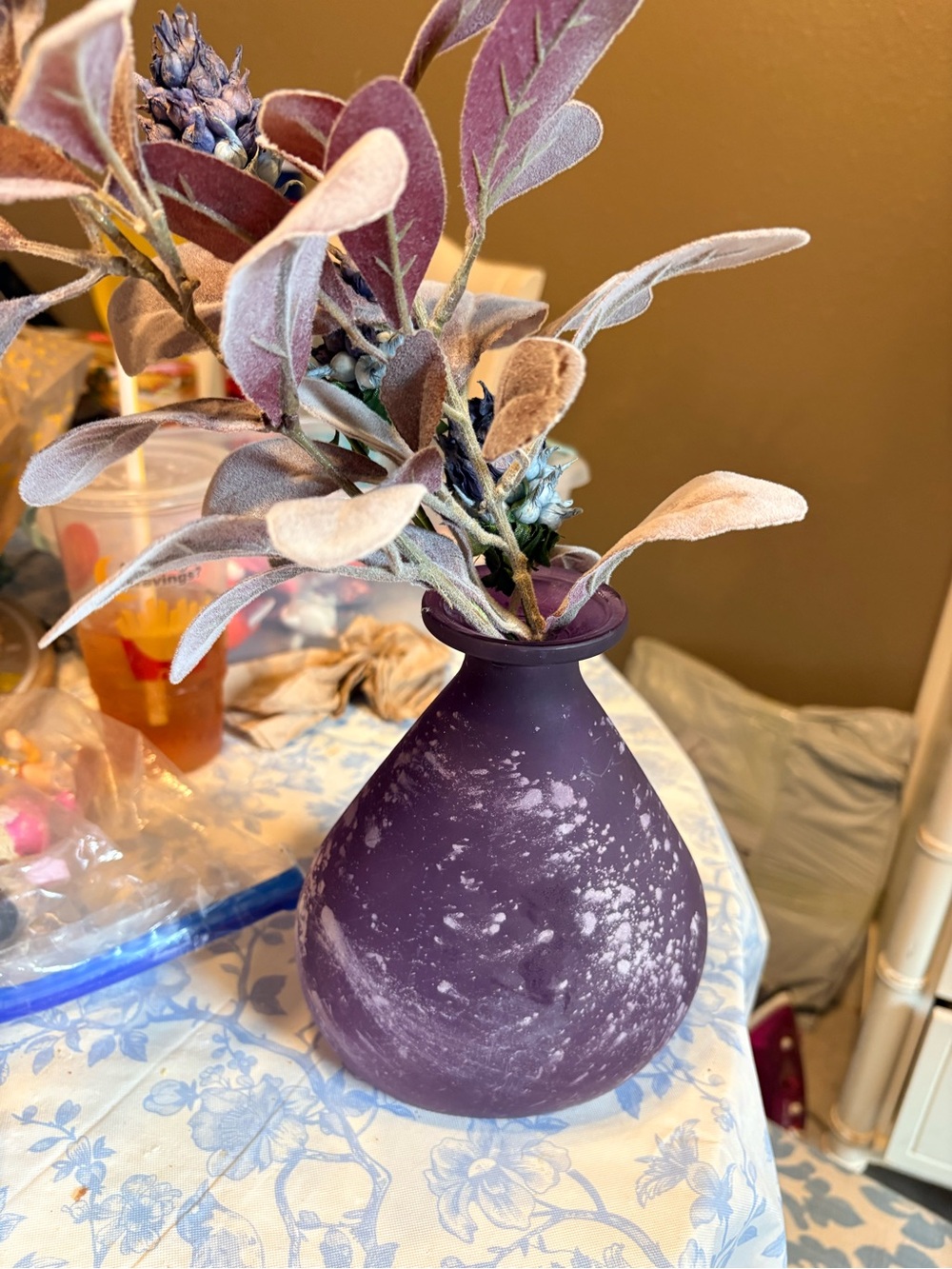 Source Unknown Deep Plum Speckled Decorative Vase